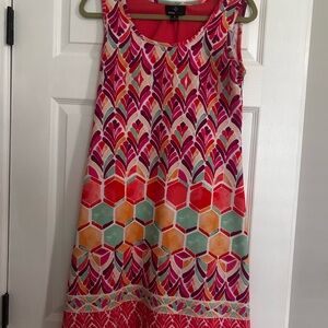 Ronni Nicole Pink and Orange Geometric Midi Dress